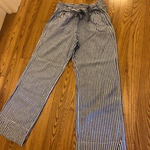 Striped belted linen pants